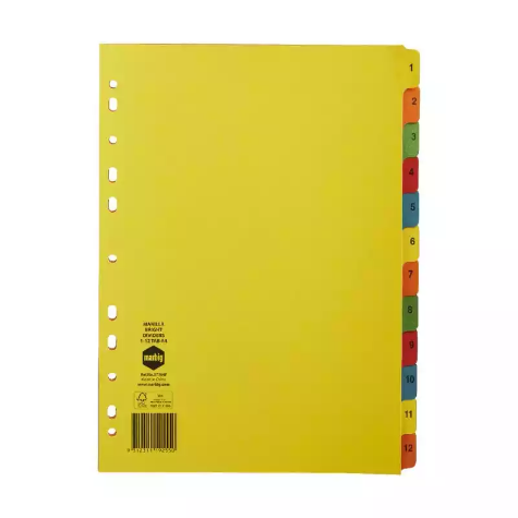 Picture of MARBIG DIVIDER MANILLA 12-TAB A4 BRIGHT ASSORTED