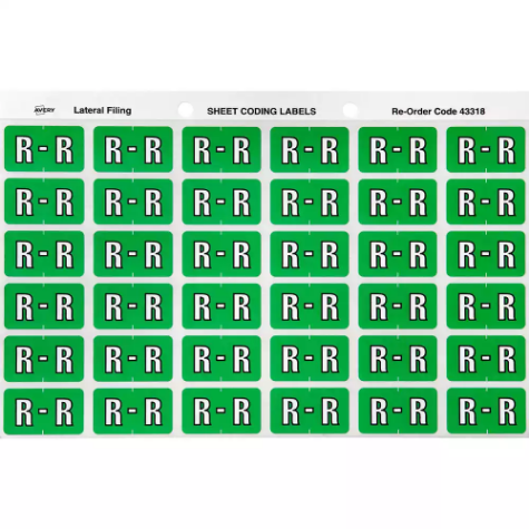 Picture of AVERY 43318 LATERAL FILE LABEL SIDE TAB COLOUR CODE R 25 X 38MM LIGHT GREEN PACK 180