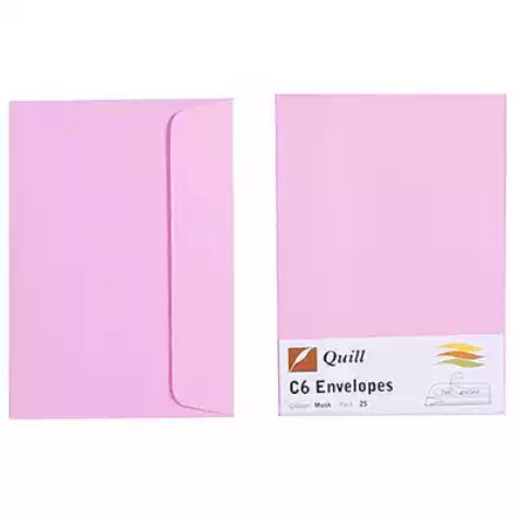 Picture of QUILL C6 COLOURED ENVELOPES PLAINFACE STRIP SEAL 80GSM 114 X 162MM MUSK PACK 25