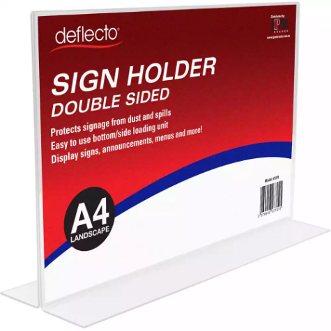 Picture of DEFLECTO SIGN HOLDER T-SHAPE DOUBLE SIDED LANDSCAPE A4 CLEAR