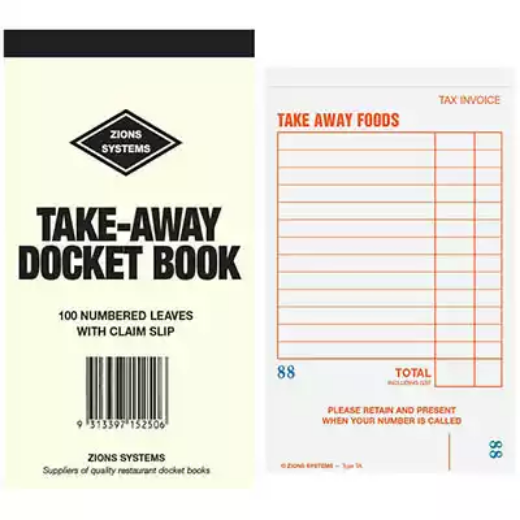 Picture of ZIONS TA TAKE-AWAY DOCKET BOOK SINGLE PLY 100 PAGE 172 X 99MM