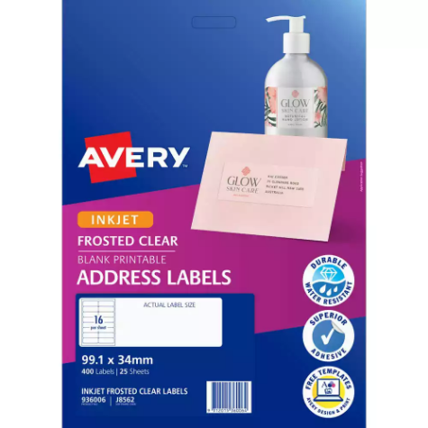 Picture of AVERY 936006 J8562 ADDRESS LABEL FROSTED CLEAR INKJET 16UP CLEAR PACK 25