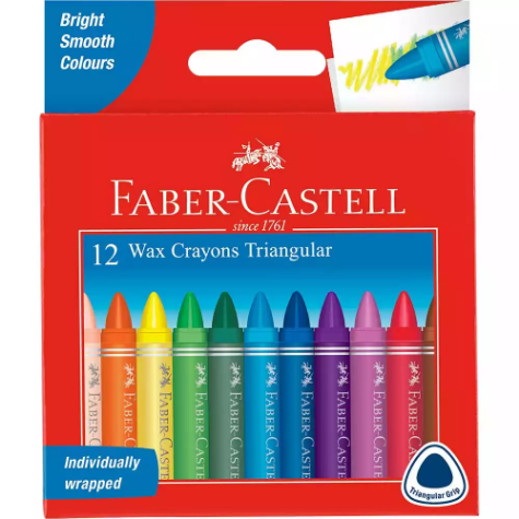 Picture of FABER-CASTELL TRIANGULAR GRIP WAX CRAYONS ASSORTED PACK 12