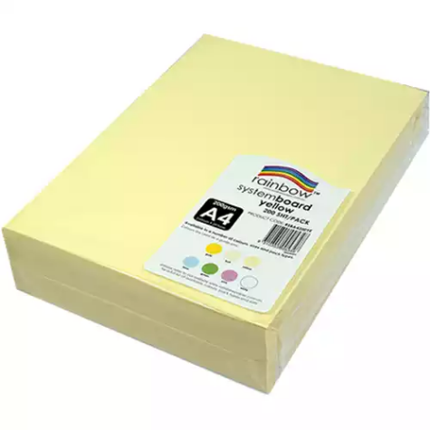 Picture of RAINBOW SYSTEM BOARD 200GSM A4 YELLOW PACK 200