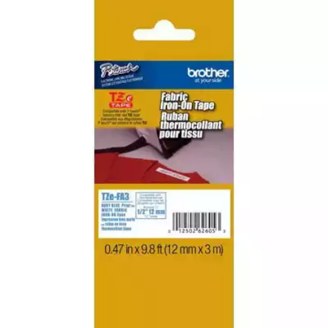 Picture of BROTHER TZE-FA3 FABRIC TAPE 12MM X 3M BLUE ON WHITE