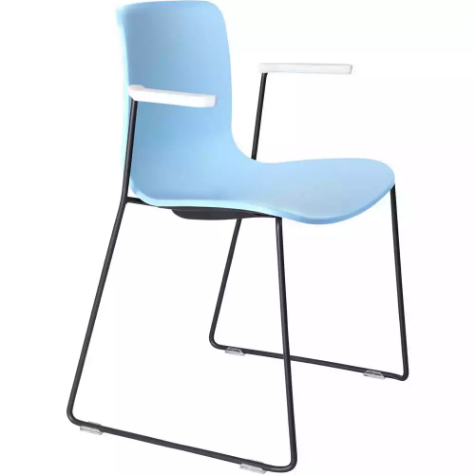 Picture of DAL ACTI CHAIR SLED BASE ARMS WHITE ARM-PADS AND BLACK POWDERCOAT FRAME PALE BLUE POLYPROP SHELL