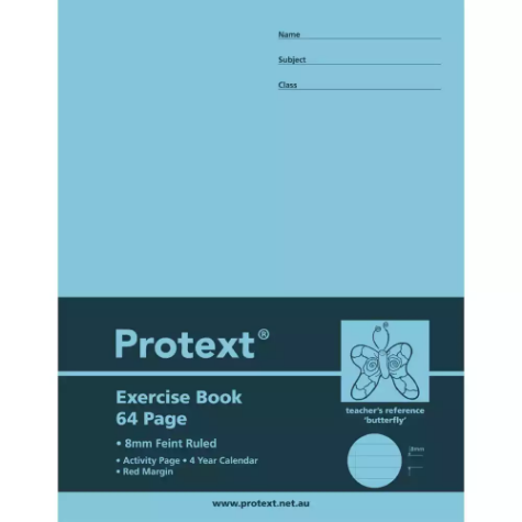 Picture of PROTEXT EXERCISE BOOK RULED 8MM 70GSM 64 PAGE 225 X 175MM BUTTERFLY ASSORTED