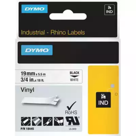 Picture of DYMO SD18445 RHINO INDUSTRIAL TAPE VINYL 19MM BLACK ON WHITE