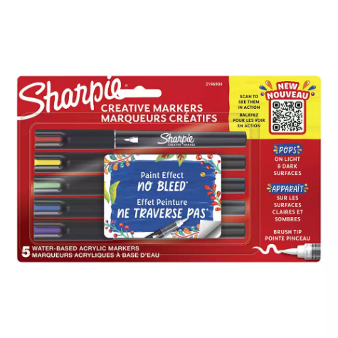 Picture of SHARPIE CREATIVE WATER-BASED ACRYLIC MARKERS BRUSH TIP ASSORTED COLOURS PACK 5