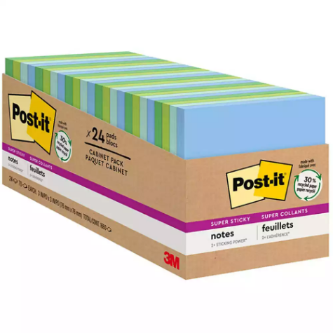 Picture of POST-IT 654-24SST-CP SUPER STICKY RECYCLED NOTES 76 X 76MM OASIS CABINET PACK 24