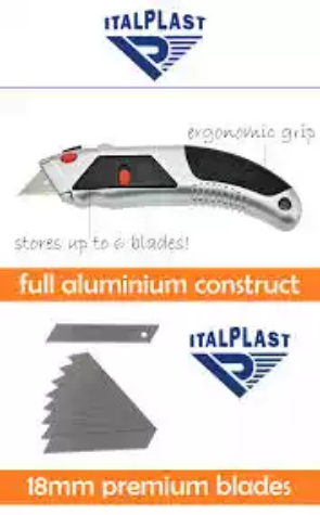 Picture of ITALPLAST I852 PREMIUM UTILITY KNIFE SILVER/BLACK