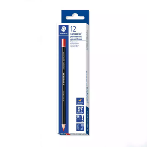 Picture of STAEDTLER 108 LUMOCOLOR PERMANENT GLASOCHROM PENCILS RED BOX 12