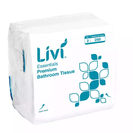 Picture of LIVI ESSENTIALS INTERLEAVED TOILET TISSUE 2-PLY 250 SHEET 100 X 205MM CARTON 36