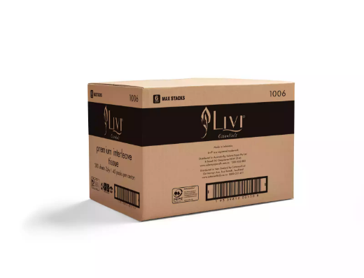 Picture of LIVI ESSENTIALS INTERLEAVED TOILET TISSUE 2-PLY 250 SHEET 100 X 205MM CARTON 36