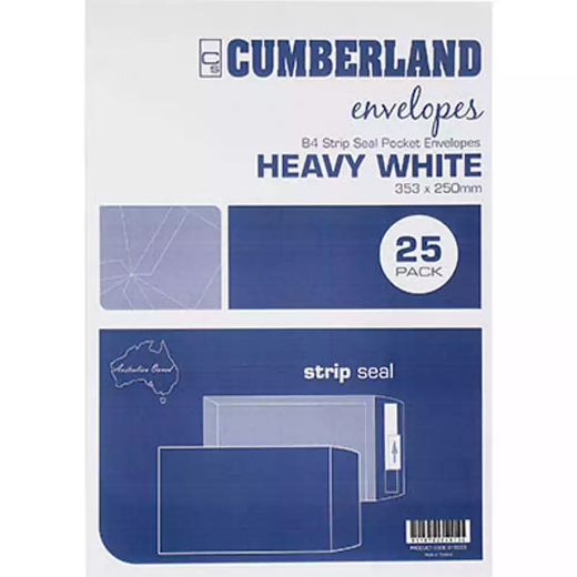 Picture of CUMBERLAND B4 ENVELOPES POCKET PLAINFACE STRIP SEAL 100GSM 353 X 250MM WHITE PACK 25