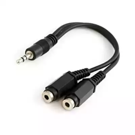 Picture of COMSOL AUDIO CABLE 3.5MM STEREO MALE TO 2 X 3.5MM STEREO FEMALE 100MM BLACK