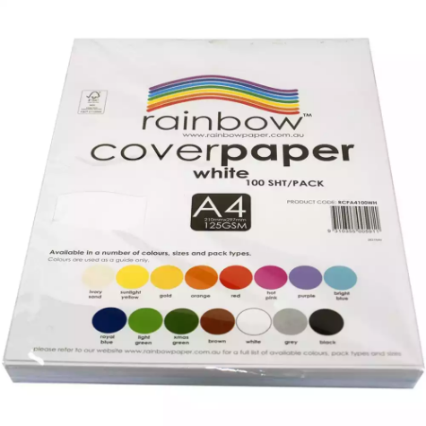 Picture of RAINBOW COVER PAPER 125GSM A4 WHITE PACK 100