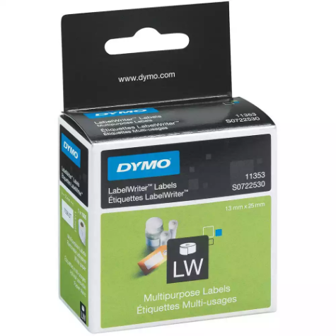 Picture of DYMO 11353 LW MULTI-PURPOSE LABELS 13 X 25MM WHITE ROLL 1000