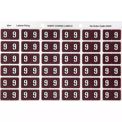 Picture of AVERY 43349 LATERAL FILE LABEL SIDE TAB YEAR CODE 9 25 X 38MM BROWN PACK 180