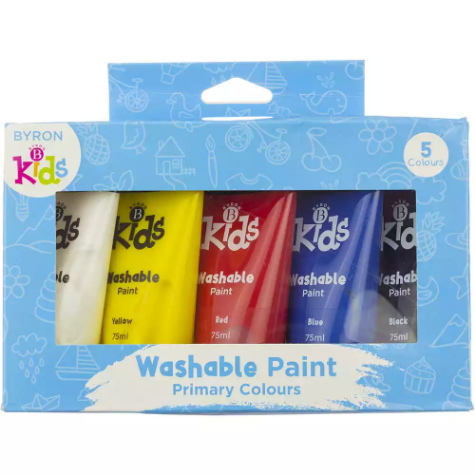 Picture of JASART BYRON KIDS WASHABLE PAINT 75ML PRIMARY ASSORTED PACK 5