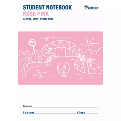 Picture of WRITER STUDENT NOTEBOOK 3MM DOUBLE RULED/GUIDE 32 PAGE 250 X 175MM ROSE PINK