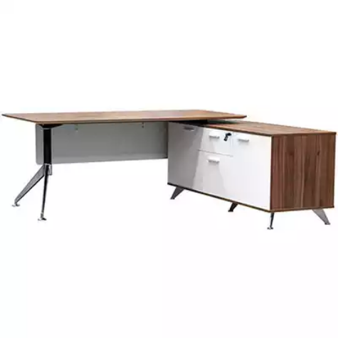 Picture of POTENZA DESK WITH RETURN 1950 X 1850 X 750MM VIRGINIA WALNUT MELAMINE