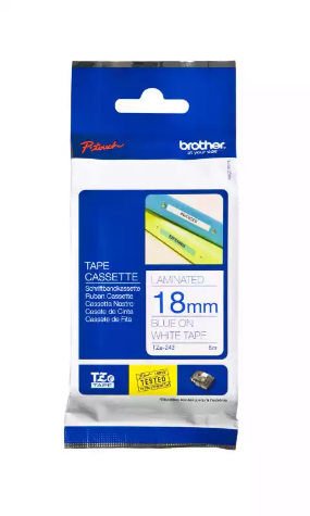 Picture of BROTHER TZE-243 LAMINATED LABELLING TAPE 18MM BLUE ON WHITE