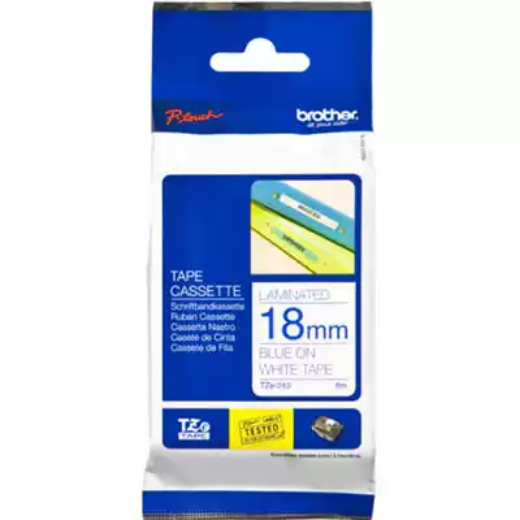 Picture of BROTHER TZE-243 LAMINATED LABELLING TAPE 18MM BLUE ON WHITE