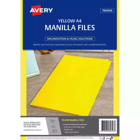 Picture of AVERY 82743 MANILLA FOLDER A4 YELLOW PACK 20