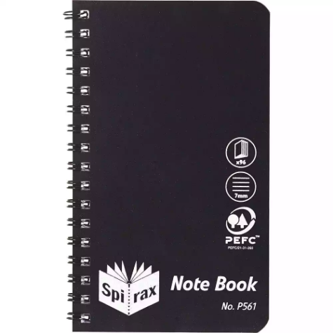 Picture of SPIRAX P561 NOTEPAD 7MM RULED SIDE OPEN 96 PAGE 147 X 87MM BLACK