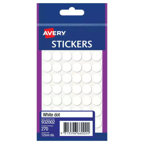 Picture of AVERY 932002 MULTI-PURPOSE STICKERS CIRCLE 12MM WHITE PACK 270