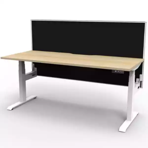 Picture of RAPIDLINE BOOST PLUS HEIGHT ADJUSTABLE SINGLE SIDED WORKSTATION WITH SCREEN 1500 X 750MM NATURAL OAK TOP / WHITE FRAME / BLACK SCREEN