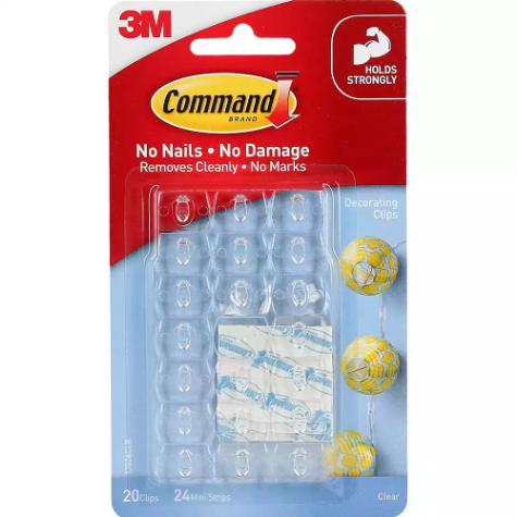 Picture of COMMAND ADHESIVE DECORATING CLIPS CLEAR PACK 20 CLIPS AND 24 STRIPS