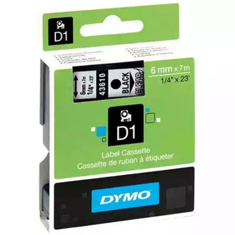 Picture of DYMO 43610 D1 LABELLING TAPE 6MM X 7M BLACK ON CLEAR