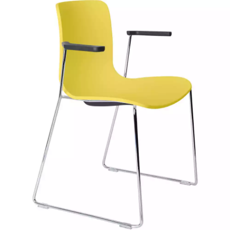 Picture of DAL ACTI CHAIR SLED BASE ARMS BLACK ARM-PADS AND CHROME FRAME YELLOW POLYPROP SHELL