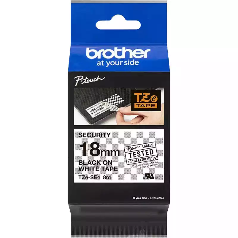 Picture of BROTHER TZE-SE4 SECURITY LABELLING TAPE 18MM BLACK ON WHITE