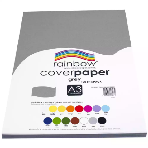 Picture of RAINBOW COVER PAPER 125GSM A3 GREY PACK 100