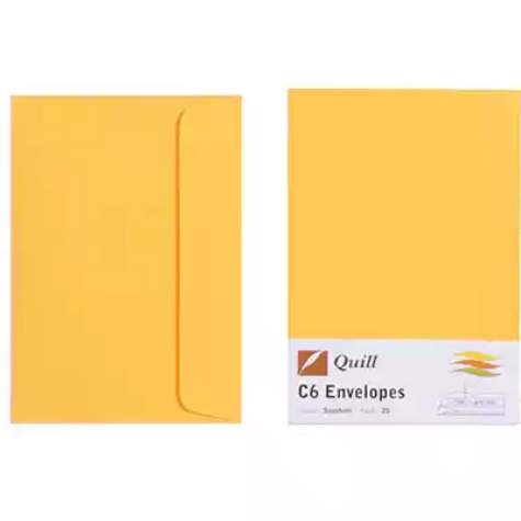 Picture of QUILL C6 COLOURED ENVELOPES PLAINFACE STRIP SEAL 80GSM 114 X 162MM SUNSHINE PACK 25