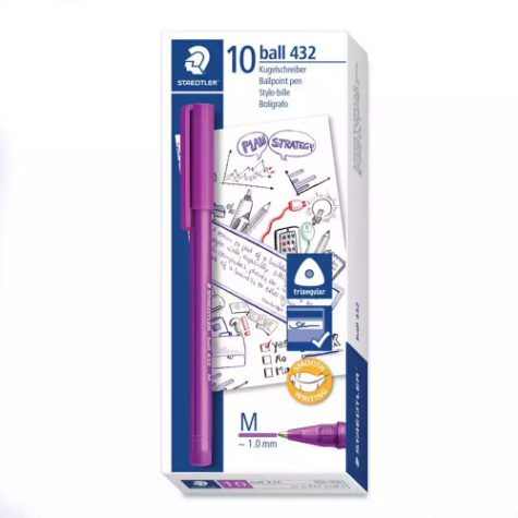 Picture of STAEDTLER 432 TRIANGULAR BALLPOINT STICK PEN MEDIUM PURPLE BOX 10