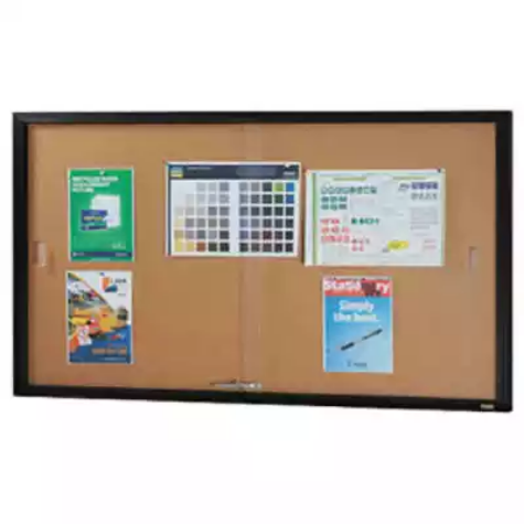 Picture of VISIONCHART BE NOTICED NOTICE CASE 2 SLIDING DOOR 1525 X 915MM BLACK FRAME CORK BACKING