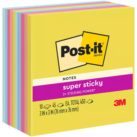 Picture of POST-IT 654-10SSJOY SUPER STICKY NOTES 76 X 76MM SUMMER JOY PACK 10