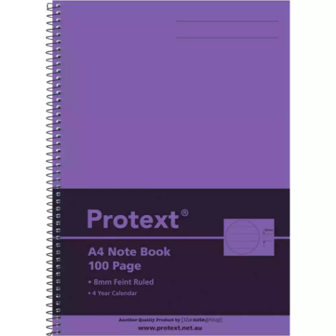 Picture of PROTEXT NOTE BOOK 8MM FEINT RULED 55GSM 100 PAGE A4 PURPLE