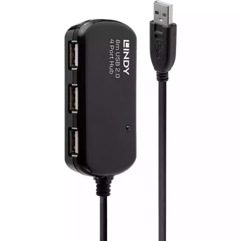 Picture of LINDY 42781 ACTIVE EXTENSION PRO 4-PORT HUB USB-A 2.0 8M BLACK