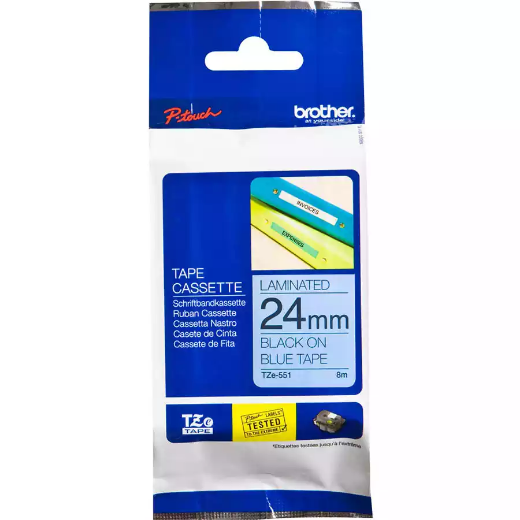 Picture of BROTHER TZE-551 LAMINATED LABELLING TAPE 24MM BLACK ON BLUE