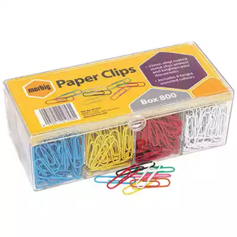 Picture of MARBIG COLOURED PAPER CLIP LARGE 33MM ASSORTED BOX 800