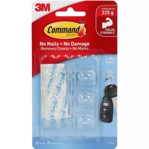 Picture of COMMAND ADHESIVE MINI CLEAR HOOKS WITH CLEAR STRIPS