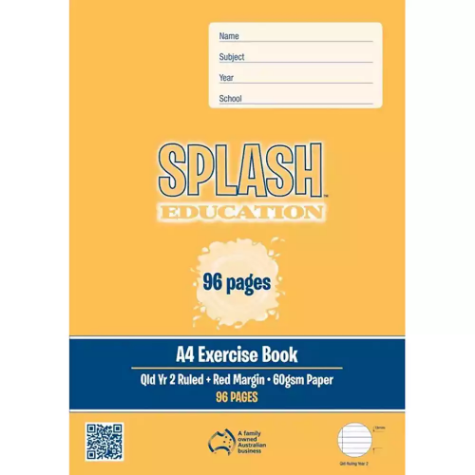 Picture of SPLASH EDUCATION EXERCISE BOOK QLD YEAR 2 RULED 60GSM 96 PAGES A4