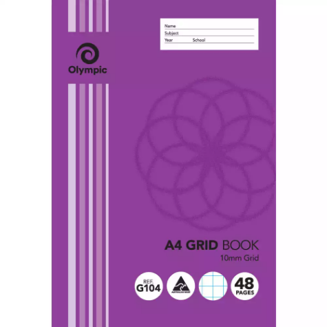 Picture of OLYMPIC G104 GRID BOOK 10MM GRID 48 PAGE 55GSM A4