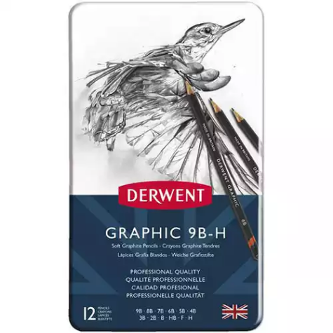 Picture of DERWENT GRAPHIC SOFT PENCILS 9B-H TIN 12