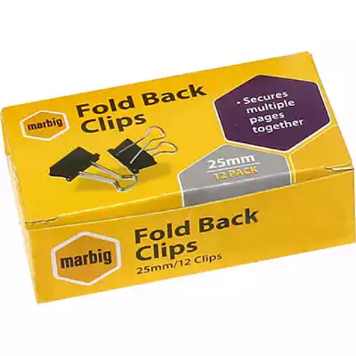 Picture of MARBIG FOLDBACK CLIP 25MM BOX 12